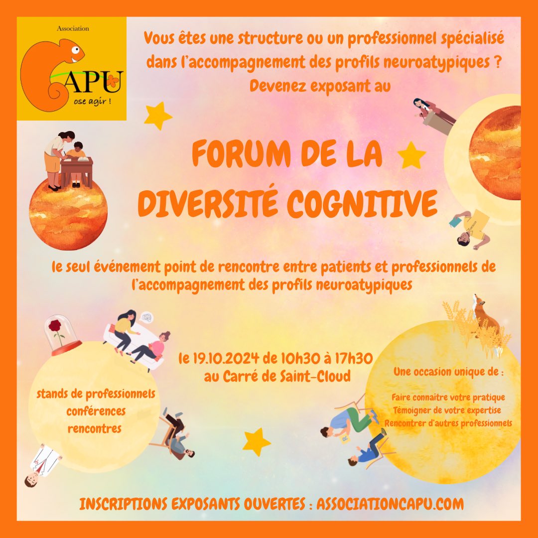 AssociationCapu's tweet photo. Inscriptions exposants disponibles ! https://t.co/vxg5SHTn2L #neurodiversite #TSA #DYS #TDAH #HPI #santementale https://t.co/Ot85bLVyFx
