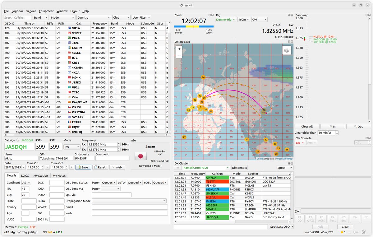 LadislavFoldyna's tweet photo. QLog v0.37.0:

- Shortcuts Editor
- WSJTX Improvements
- WSJTX CQ Spots on the Map
- Improvements and bugfixes 

Full Changelog: https://t.co/qedrjJh4iK

#hamradio #hamr #amateurradio #amateurfunk #funkamateur https://t.co/37kuKuHYi9