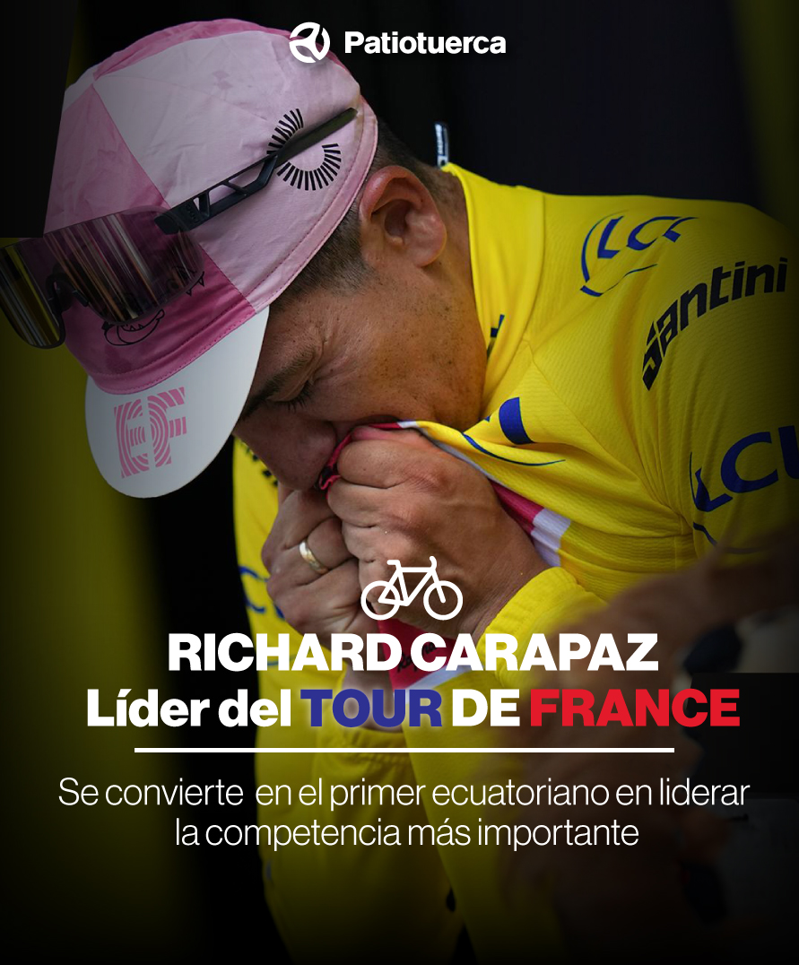 PATIOTuerca's tweet photo. La Locomotora partió en el cuarto lugar, después de la actuación en la segunda etapa, donde igualó en el tiempo con los grandes ciclistas del Tour, como Pogacar, Evenepoel y Vingegaard. Fuente: ESPN
#tourdefrance #ciclismo #espn #RichardCarapaz  #patiotuerca #Noticias #deportes https://t.co/CcJIkpkH5m