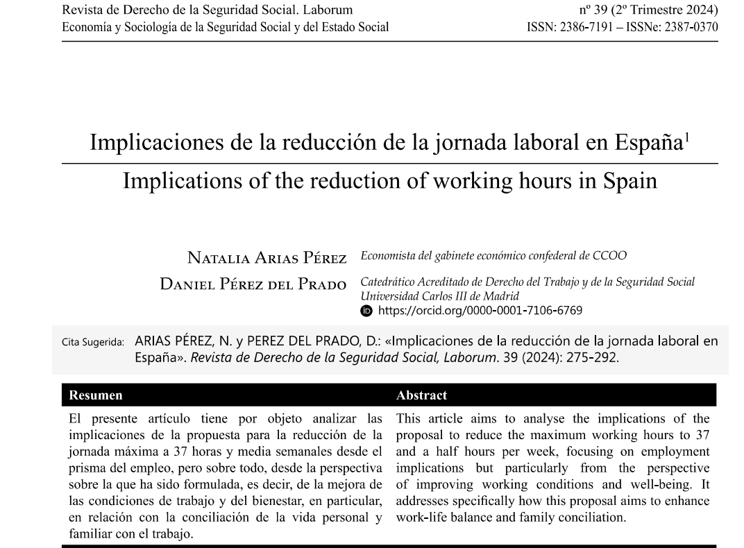 Un placer reecontrarme con Natalia Arias Pérez y poder colaborar con un tema tan de actualidad como la reducción de la jornada máxima. Gracias a la <a href="/RevSegSoc/">Revista de Derecho de la Seguridad Social. Laborum</a> por hacerlo posible.

🔗revista.laborum.es/index.php/revs…
