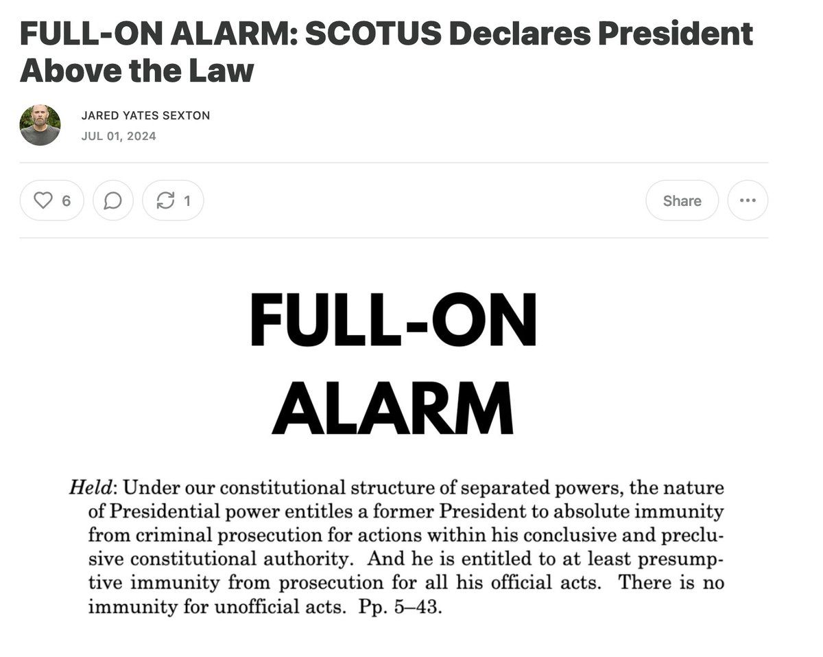 JYSexton's tweet photo. SCOTUS is laying the groundwork for unchallenged authoritarianism.

We can't keep hoping saviors, messiahs, and heroes will save us. Our institutions are too corrupted. Voting isn't enough and it's time for collective action.

We must save ourselves.

https://t.co/7wwopdkAkY https://t.co/CI4bVzV3ra
