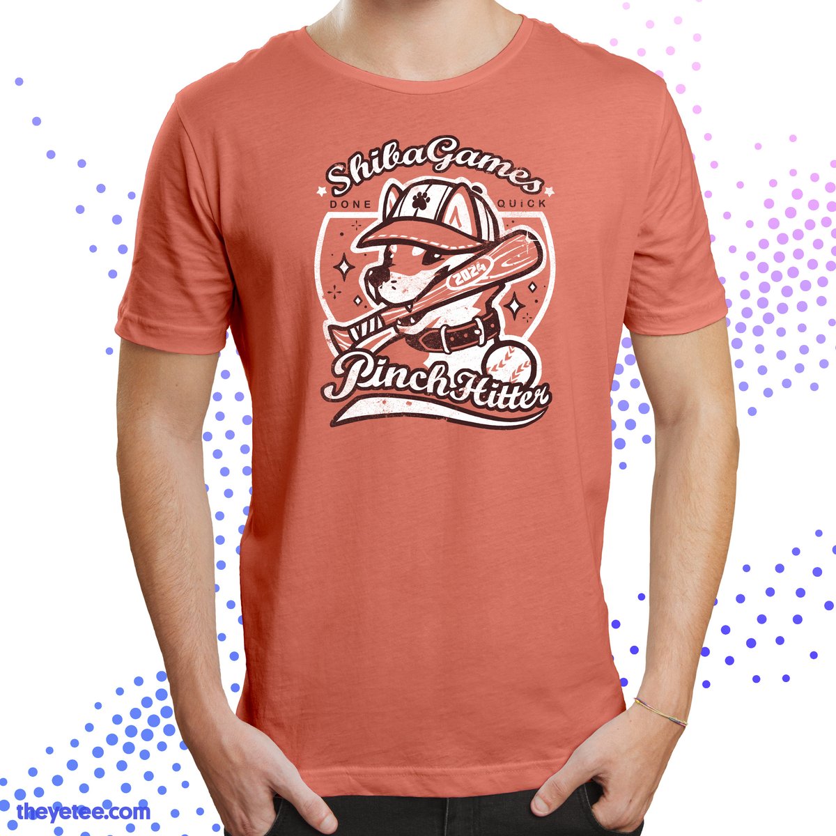 theyetee's tweet image. The great Canine-American pasttime! Designed by @miskiart in collaboration with @JSR2gamers as part of #SGDQ2024! $6 from each tee sold goes to @MSF_USA theyetee.com