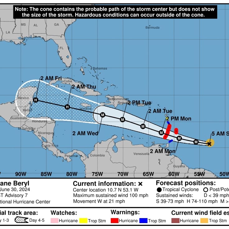 #Beryl may hit the Yucatan Peninsula by the end of the upcoming week. Please start preparing for a potential hurricane:

- Store at least 5 days' worth of water for toilets and drinking in buckets, pots, and/or jugs.
- Shut off, disconnect, and secure your gas tanks.
- Lower or