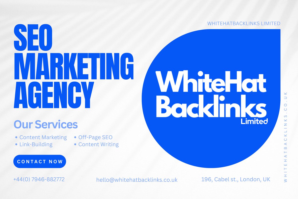 Get High-Quality Content and Backlinks for Your Website

Visit our website to learn more: whitehatbacklinks.co.uk

#SEO #LinkBuilding #ContentMarketing #GuestPosting