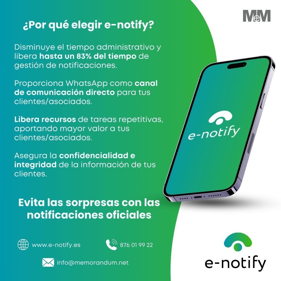 memorandum_es's tweet image. ¿Conocías las ventajas de utilizar esta aplicación? Gestiona de forma eficaz las notificaciones y comunicaciones oficiales de tus clientes y asociados gracias a e-notify. 

¡Entra en la web para saber más! 👉 e-notify.memorandum.net

#Enotify #PAC #IA #Automatización #Aplicación