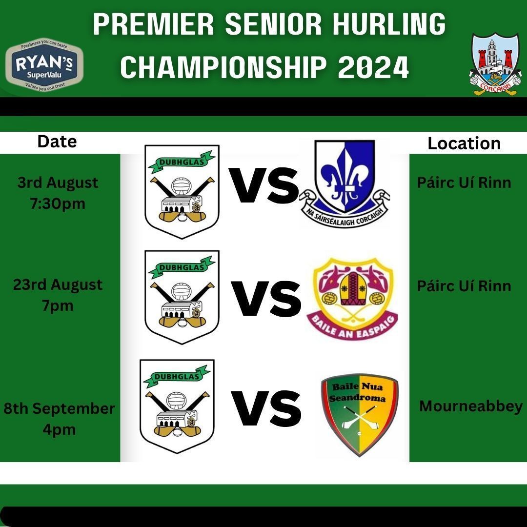 DouglasGAAClub (@douglasgaaclub) on Twitter photo Championship season is almost here! 📅 Take a screenshot 📸 and mark your calendars ⚫️🟢⚪️ Our adult hurling and football teams are proudly sponsored <a href="/ryanssupervalu/">Ryan's SuperValu</a>
#douglasabú #oneclub Championship season is almost here! 📅 Take a screenshot 📸 and mark your calendars ⚫️🟢⚪️ Our adult hurling and football teams are proudly sponsored <a href="/ryanssupervalu/">Ryan's SuperValu</a>
#douglasabú #oneclub
