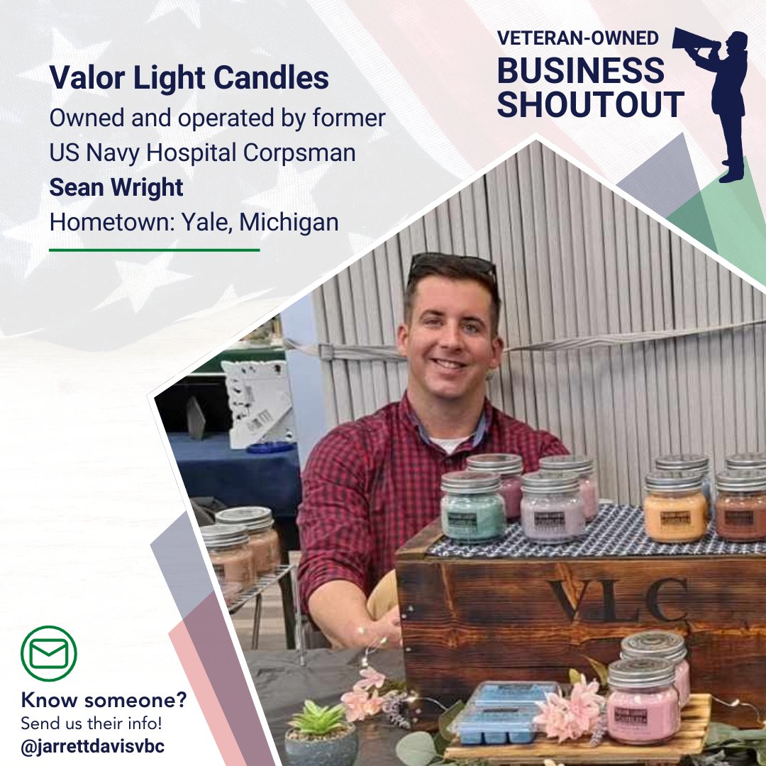 jarrettdavisvbc's tweet photo. Our #VeteransHelpingVeterans monthly #VeteranOwnedBusiness Shoutout: 
Valor Light Candles, owned and operated by former US Navy Hospital Corpsman Sean Wright.

Shop here: https://t.co/eCA5rnFTvm

#veteranownedandoperated https://t.co/wQIq3TVTzU