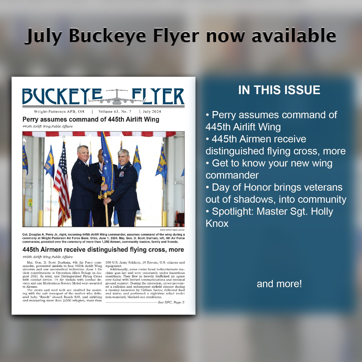 445AW's tweet image. The July 2024 issue of the Buckeye Flyer is out now! Check it out here➡️ 445aw.afrc.af.mil/Portals/117/Do…

#BuckeyeFlyer | #AirForceReserve | #CitizenAirman
