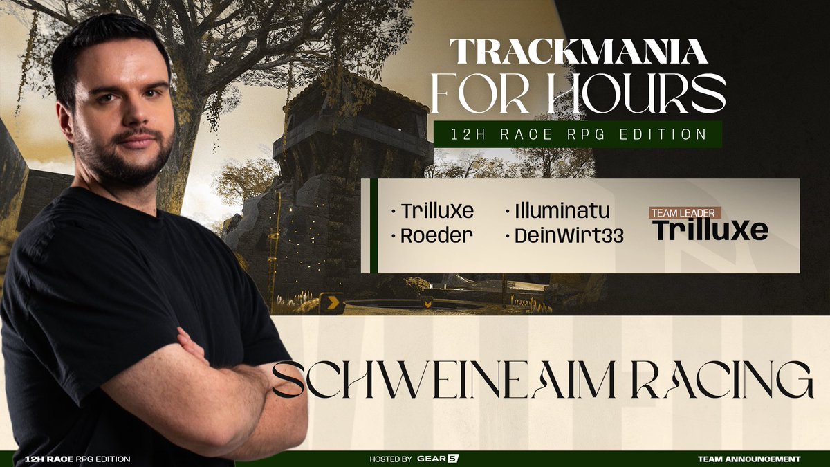 <a href="/TrilluXe/">TrilluXe</a> is back on Trackmania for Hours. Schweineaim Racing will compete in #TFH12hRPG 🐷