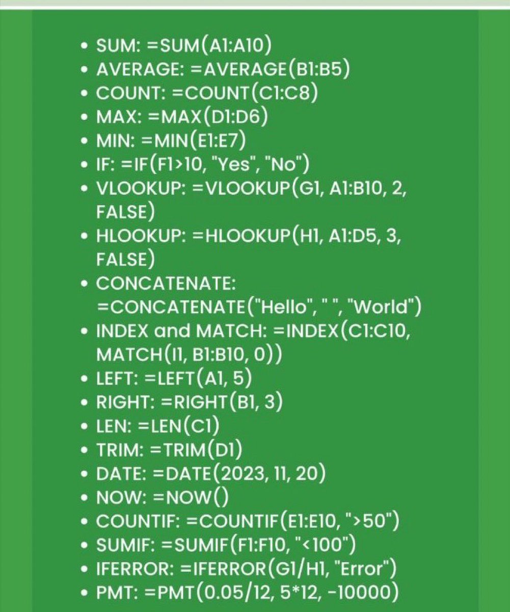 ezekiel_aleke's tweet image. 20 Excel Formulas you will need everyday as a Data Analyst.