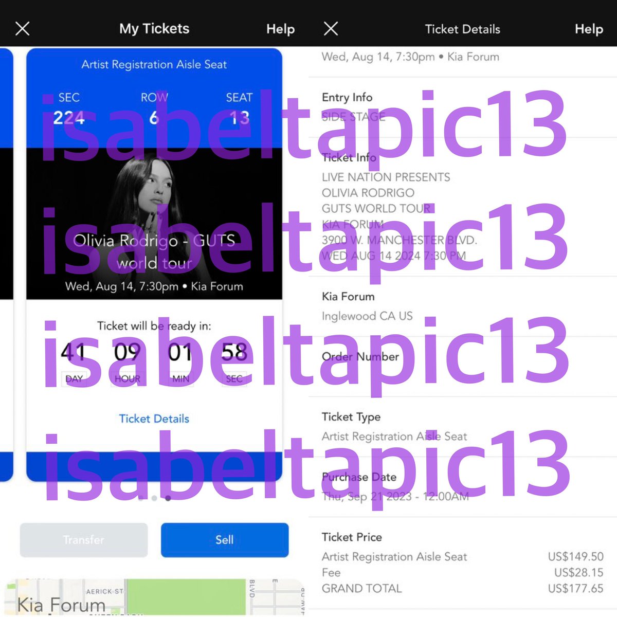 sourtourtickets's tweet image. *TICKETS NOT TRANSFERABLE UNTIL 3 DAYS BEFORE THE SHOW*

LOS ANGELES, CALIFORNIA OLIVIA RODRIGO FANS, @isabeltapic13  is SELLING ONE TICKET to the SHOW ON AUGUST 14th (8/14) FOR $177.65

DM THEM TO PURCHASE!

BE SURE TO PAY ONLY WITH PAYPAL GOODS AND SERVICES **NOT FAMILY AND…