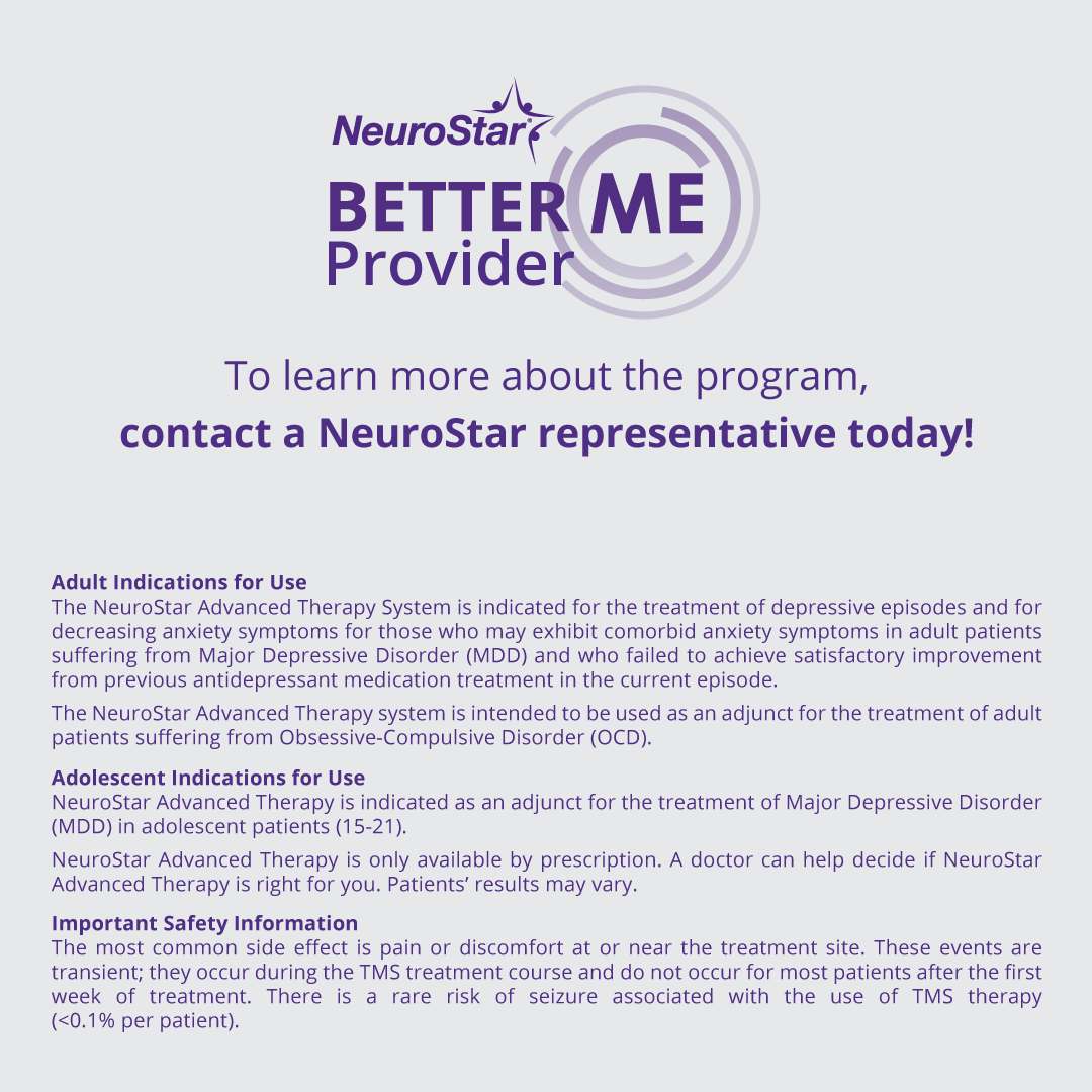 TMSTherapy's tweet photo. Announcing the national launch of our Better Me Provider (BMP) program!  Proud to be the first and only TMS company to establish comprehensive standards for patient care and responsiveness in the mental health industry.  

Learn more about the BMP program https://t.co/hP8nm05UvG https://t.co/aNmumCJxpX