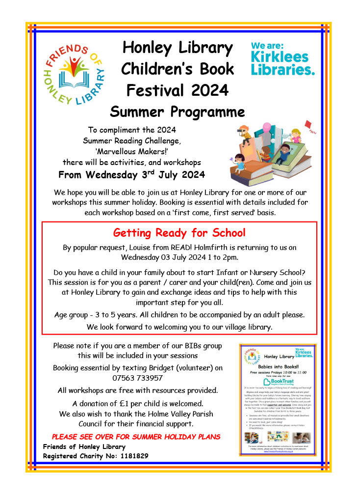 📚 Getting Ready for School! Part of our Children's Book Festival 2024.

🗓️ Wed, 3rd July, 1-2 PM
📍 Honley Library

For parents/carers with little ones starting school. Free with resources! Donation of £1 per child welcomed.
#HonleyLibrary #Honley #LibrariesAreForEveryone