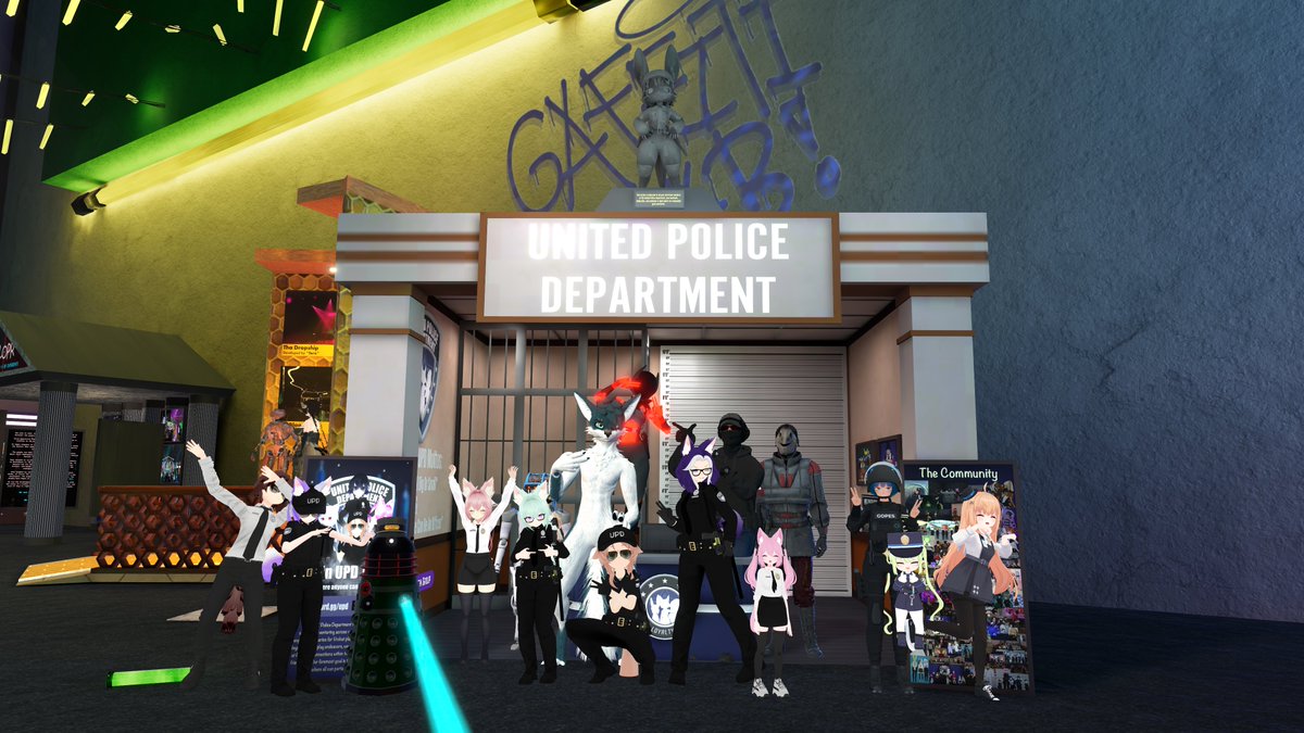 UnitedPoliceVR's tweet photo. The UPD is extremely grateful to have the opportunity to have our booth at #PJKT_FEST 

It really gave us the opportunity to make friends and create amazing memories with the other communities on #VRChat  

Special thanks to @BlueStarVRC for the dance party! 🥳
#unitedpolicevr https://t.co/JfDiyrTzOs