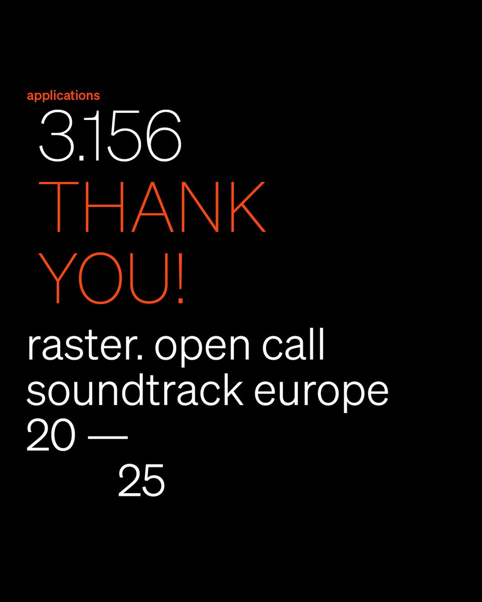 raster_raster's tweet image. Thank you for 3.156 applications!

The first round of our Open Call is now officially over. The nominees will be announced in September.

If you missed to apply this time, watch out for round 2 end of the year!

#soundtrackeurope #opencall #electronicmusic