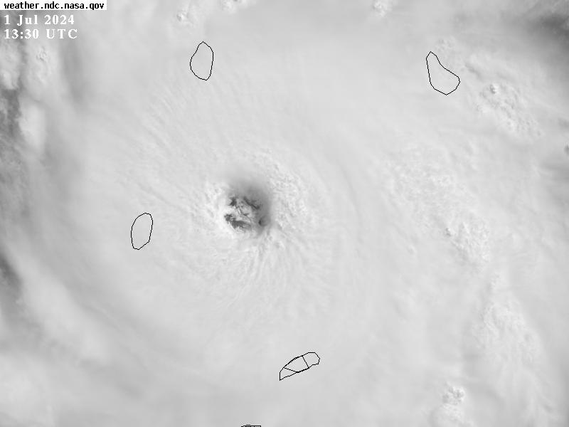 AndyHazelton's tweet photo. #NerdTweet High-resolution visible imagery and radar out of Barbados show a "polygonal eyewall" in #Beryl this morning. These are caused by so-called "mesovortices" and form in high-end hurricanes when the eyewall becomes so strong it becomes barotropically unstable. https://t.co/Gh3qUT1rsE