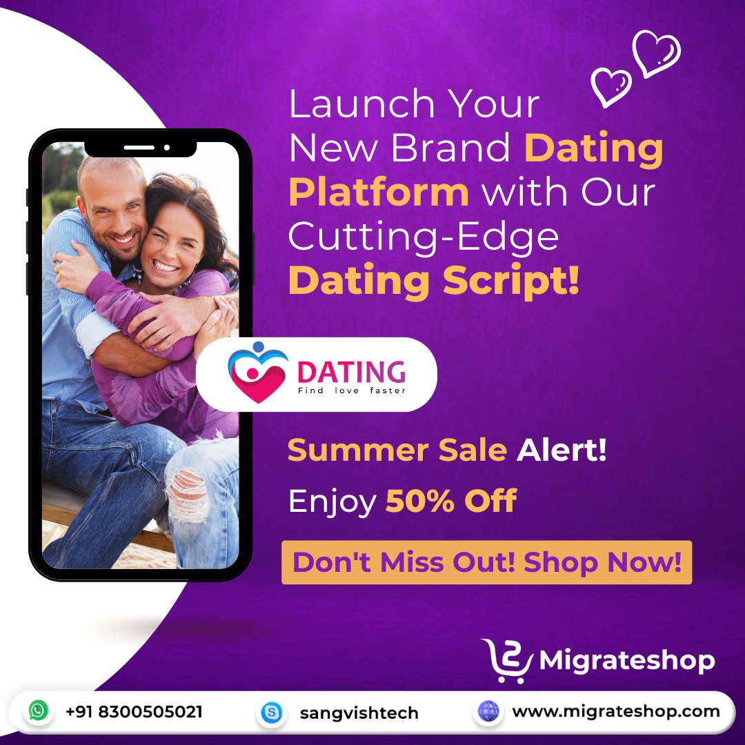 migrateshop's tweet image. Looking to launch your own dating platform? 🚀Our dating script is the perfect solution for you. 💑
Get Now: migrateshop.com/dating-script/
#migrateshop #datingscript #datingapp #datingplatform #bestdatingscript #onlinedatingscript #startup