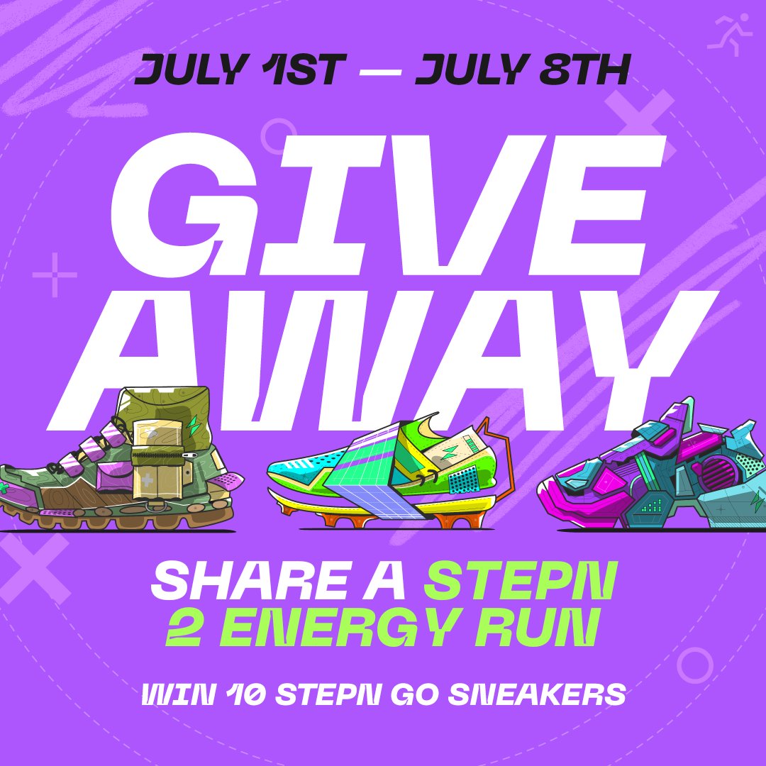🎁 #STEPNGO GIVEAWAY #5 🎁

Let’s get July started by touching grass 🌱

Use 2 Energy with STEPN, and you may win one of the 10 STEPN GO Sneakers!

🔹 Like, RT, and follow <a href="/Stepnofficial/">STEPN GO</a>
🔹 Comment with your #STEPN run
🔹 Use #STEPNGO

🏆 10 random participants will win 1 STEPN