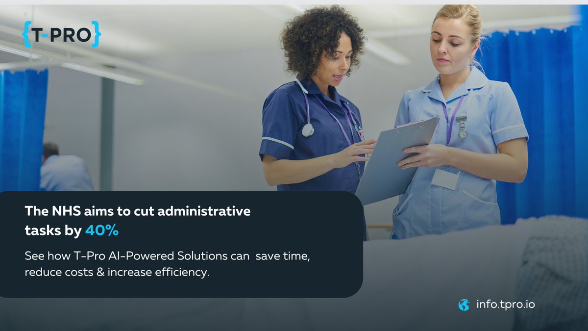NHS aims to reduce admin tasks by 40% to focus more on patient care. T-Pro’s AI-powered solutions streamline documentation and data management, freeing up clinician time. Supporting Integrated Care Boards with seamless data flow. Learn more: blog.tpro.io/the_future_of_…

#NHS