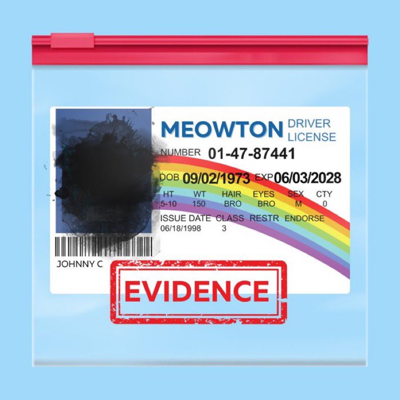 Breaking News!

Local police are currently scouring the Rag-doll forest, located just outside Meowton.

While searching the area, where Johnny was seen running into the forest, police have found suspects Drivers License!

The photo was burnt out, but the address was not!