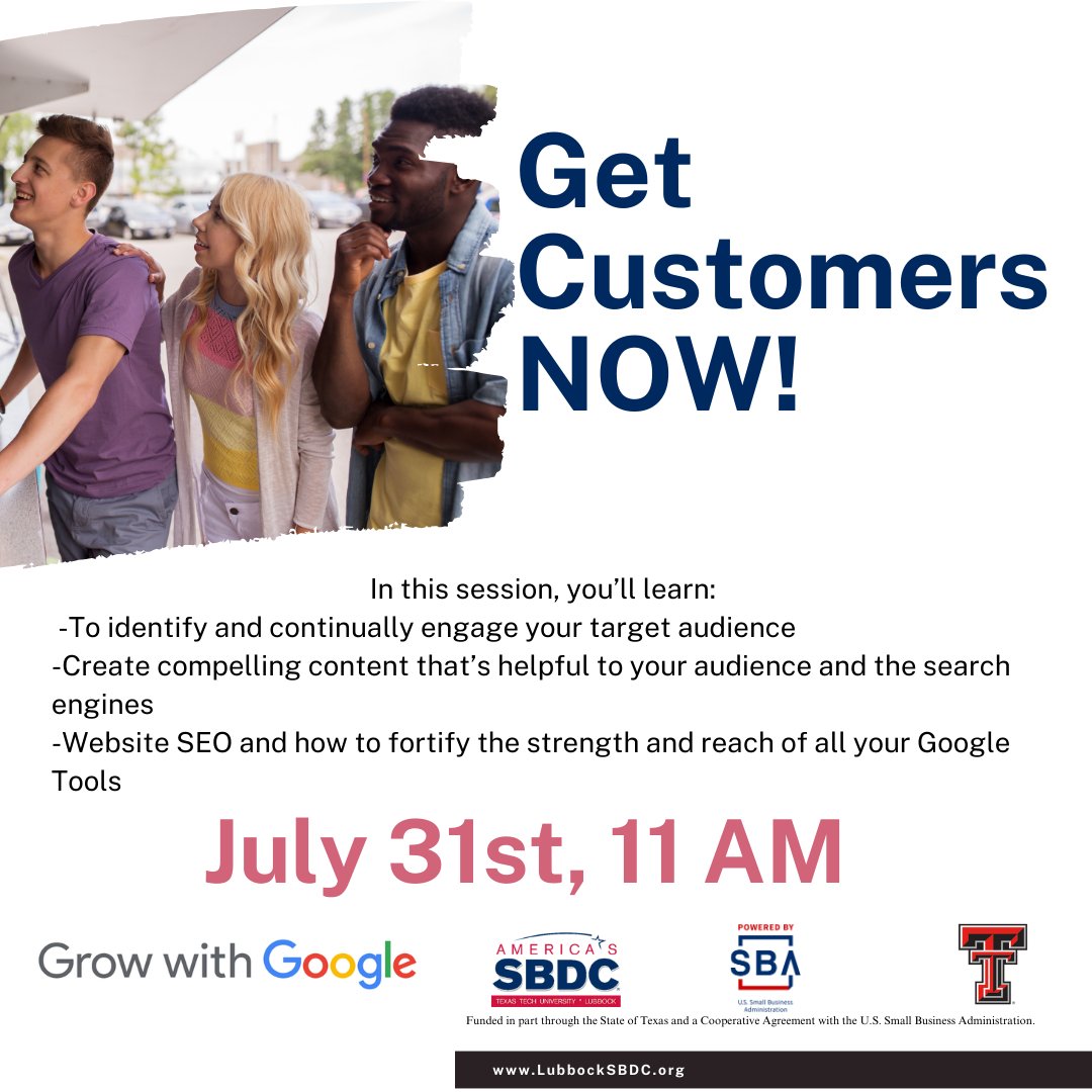 ttusbdc's tweet photo. Learn how to attract and retain customers through strategic online marketing efforts. Master audience engagement, content creation, SEO optimization, and more. 🎯Don't let the little things hold you back—sign up today! #OnlinePresence #BusinessGrowth #DigitalMarketingTraining https://t.co/U7kYJnQUlo