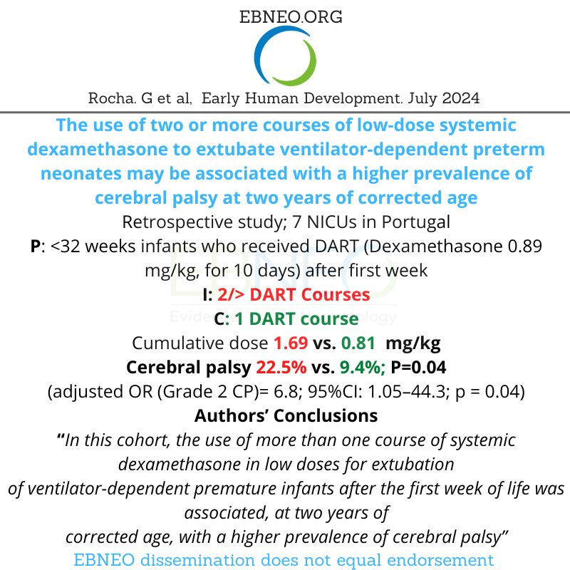 Are more courses of dexamethasone/DART to extubate preterm babies good or bad? 

New study buff.ly/4eWqIEy 

#neoEBM #EBNEOAlerts