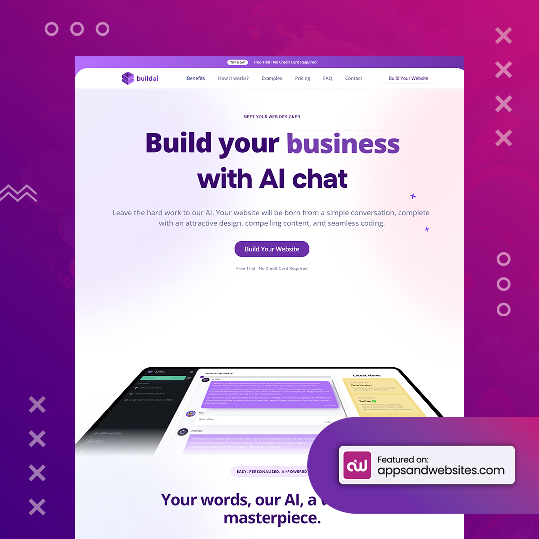 AppsandWebsites's tweet image. Transform conversations into captivating websites with ease! 💬✨ From design to coding, it's all covered.
#WebDesignMagic #ConvoToSite #CodeWithEase
More awesome AI tools at: appsandwebsites.com/directory/ai-t…