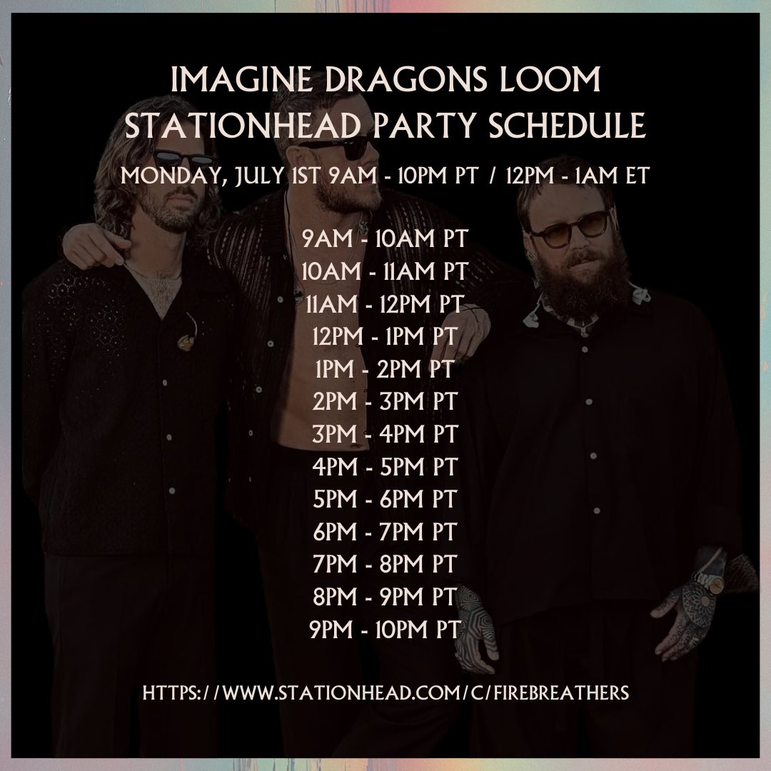 join us today ALL DAY for <a href="/STATIONHEAD/">STATIONHEAD</a> LOOM parties run by Imagine Dragons fans. your first party starts at 9AM PT/12PM ET 🖤🌅

share.stationhead.com/x11n6kzebbyk

make sure to join at least one party for your clue of the day! see you there.