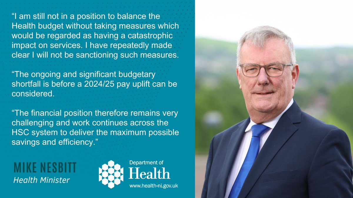 The Health Minister has welcomed additional in-year funding for the Department of Health.

However, Minister Nesbitt also said a "significant shortfall" remains in the department's budget.

➡️Statement here: health-ni.gov.uk/news/statement…