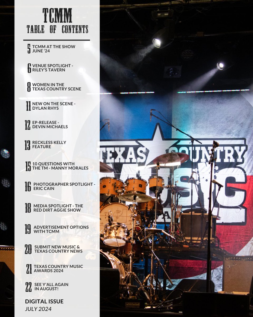 JULY ‘24 DIGITAL ISSUE | RELEASED

Our newest issue of the Texas Country Music Magazine is now on our website in two formats!

One to flip through: texascountrymusicmagazine.com/digital-issues

And one to click through: texascountrymusicmagazine.com