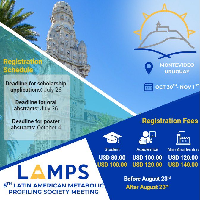 LampsNetwork's tweet photo. 🚨 Registration and abstract submission for the V LAMPS Meeting is now open! 

Don’t miss this opportunity to share your work.

Please check more information in our website: https://t.co/KXcqQ6MFsp 

#VLAMPS #Metabolomics https://t.co/dPNLqFPkVo
