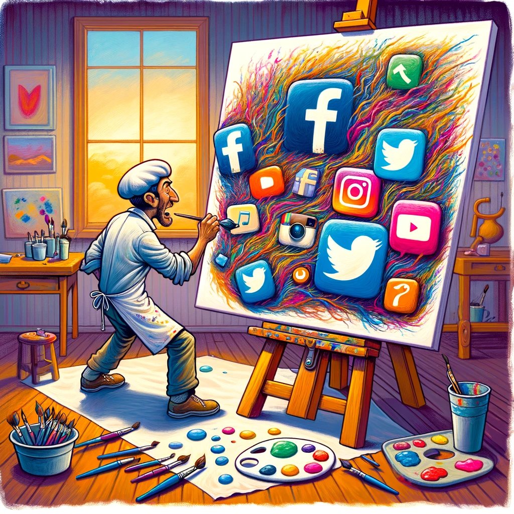Southpowok's tweet image. Blending creativity with technology! 🎨✨ Watch as this artist paints a masterpiece with brush strokes resembling social media icons. #ArtAndTech #CreativeGenius #SocialMediaIcons #DigitalArt #ArtistAtWork #ModernArt #InnovativeDesign #TechInspiration