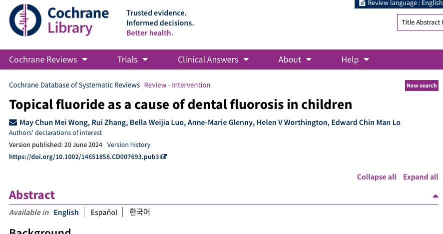 Does use of topical fluoride in children lead to dental fluorosis? 

Read our updated review in the Cochrane Library here: 
cochranelibrary.com/cdsr/doi/10.10…