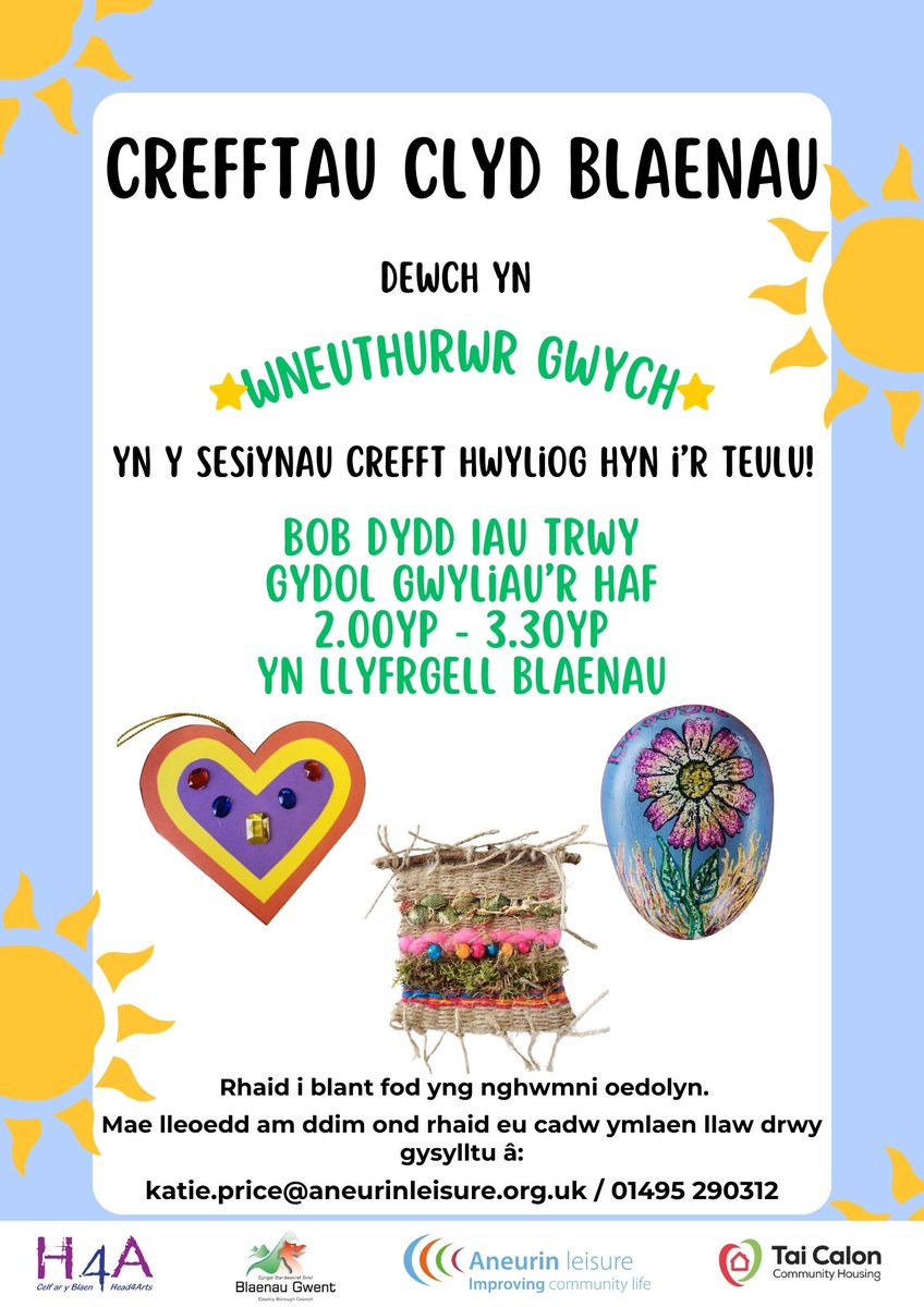 🎨 Crefftau Clyd Blaenau

😁 Dewch yn wneuthurwr gwych yn y sesiynau crefft hwyliog hyn i’r teulu!

📅 Bob dydd Iau trwy gydol gwyliau’r haf
⏲ 2.00yp – 3.30yp
📍 Yn Llyfrgell Blaenau

<a href="/BG_Libraries/">BG Libraries</a>