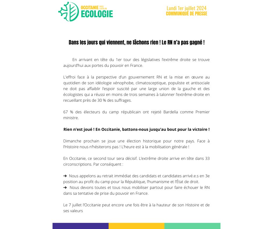 ❗️"Dimanche prochain se joue une élection historique dans notre pays. Face à l'Histoire nous n'hésiterons pas !"

Retrouvez notre communiqué de presse pour le deuxième tour des législatives 👇

#legislatives2024 #nouveaufrontrépublicain