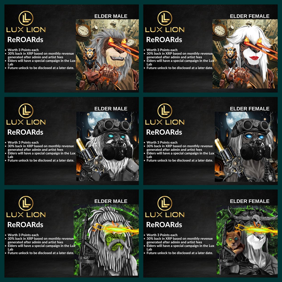 LuxLionsNFT's tweet image. Our Monday Elder drop. These Amazing lions are ready to find their way into your wallet. Jump into the Lions Den now to learn how to make that happen.

#LuxLife #LuxLionsNFT #XRP #XRPArmy #NFT #Amazing