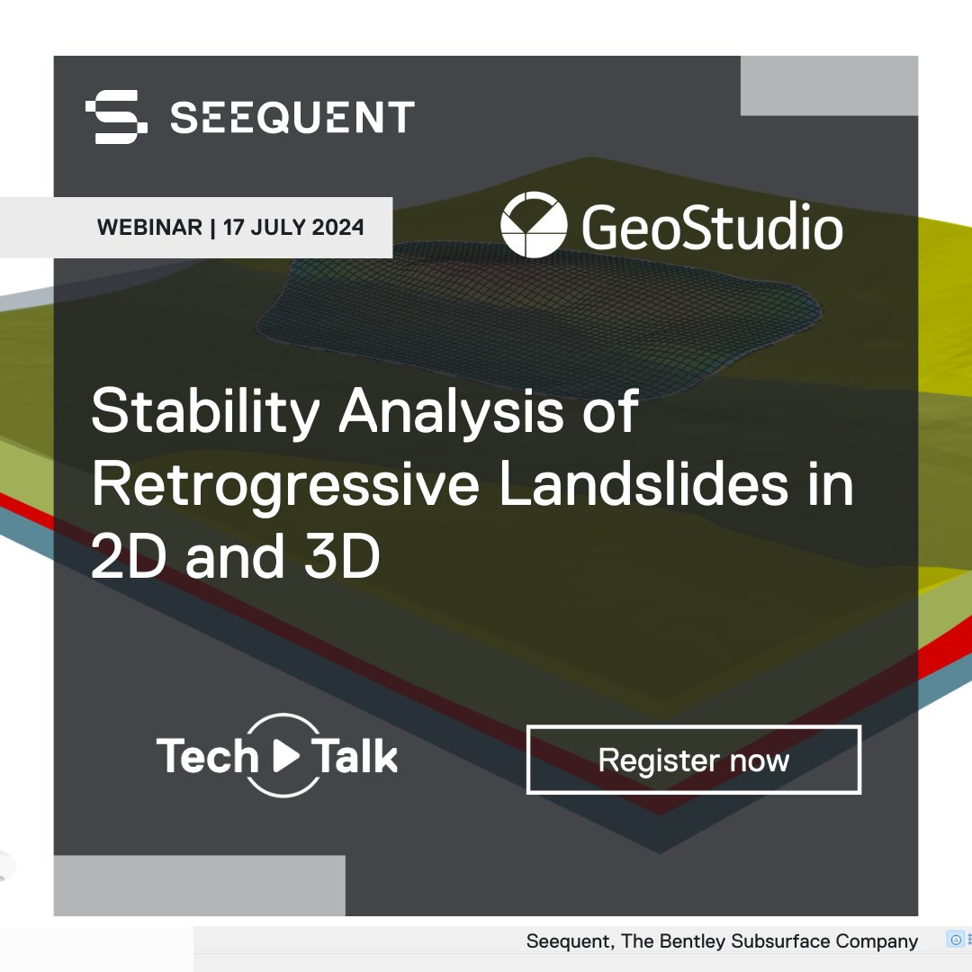 📢 Don’t miss our July Tech Talk! 
Join our very own Chris Kelln as he will demonstrate how to analyze retrogressive landslides in SLOPE/W and SLOPE3D, and the #GeoStudio features for modelling this type of failure mechanism.
Register for free: events.seequent.com/techtalkstabil…