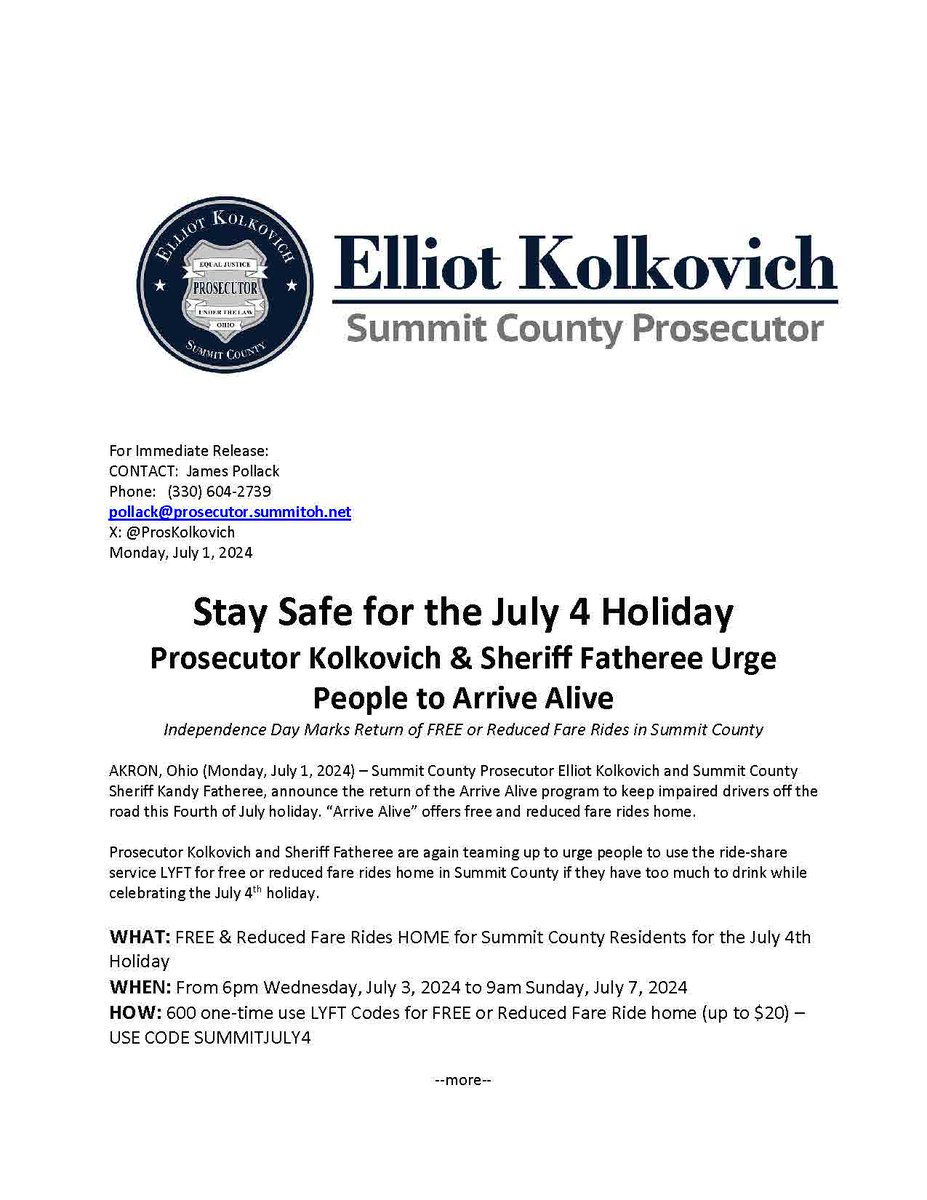 ProsKolkovich's tweet image. We're teaming up with @SummitSheriff for Arrive Alive - Stay Safe for the July 4 Holiday - FREE or reduced rides via @lyft this week bit.ly/4eHTYyD #July4 #safety #freerides #akron #summitcounty