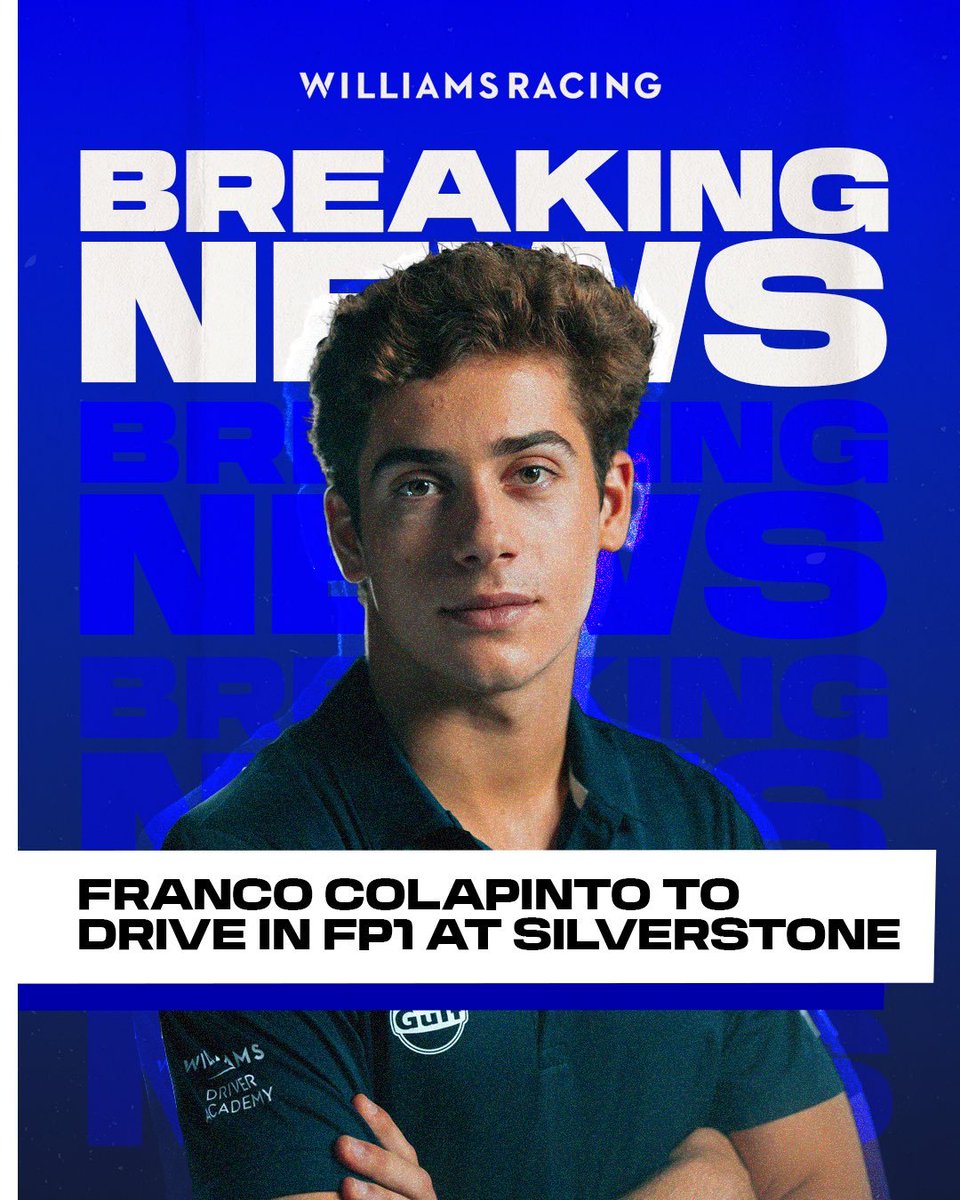 FormulaDirecta's tweet photo. 🚨 OFICIAL: Franco Colapinto pilotatá el Williams de Logan Sargeant este viernes en los Libres 1.

🇦🇷 ¡Gran noticia para el pueblo argentino! 

#F1 #BritishGP 🇬🇧 https://t.co/QMLkB6VMZk