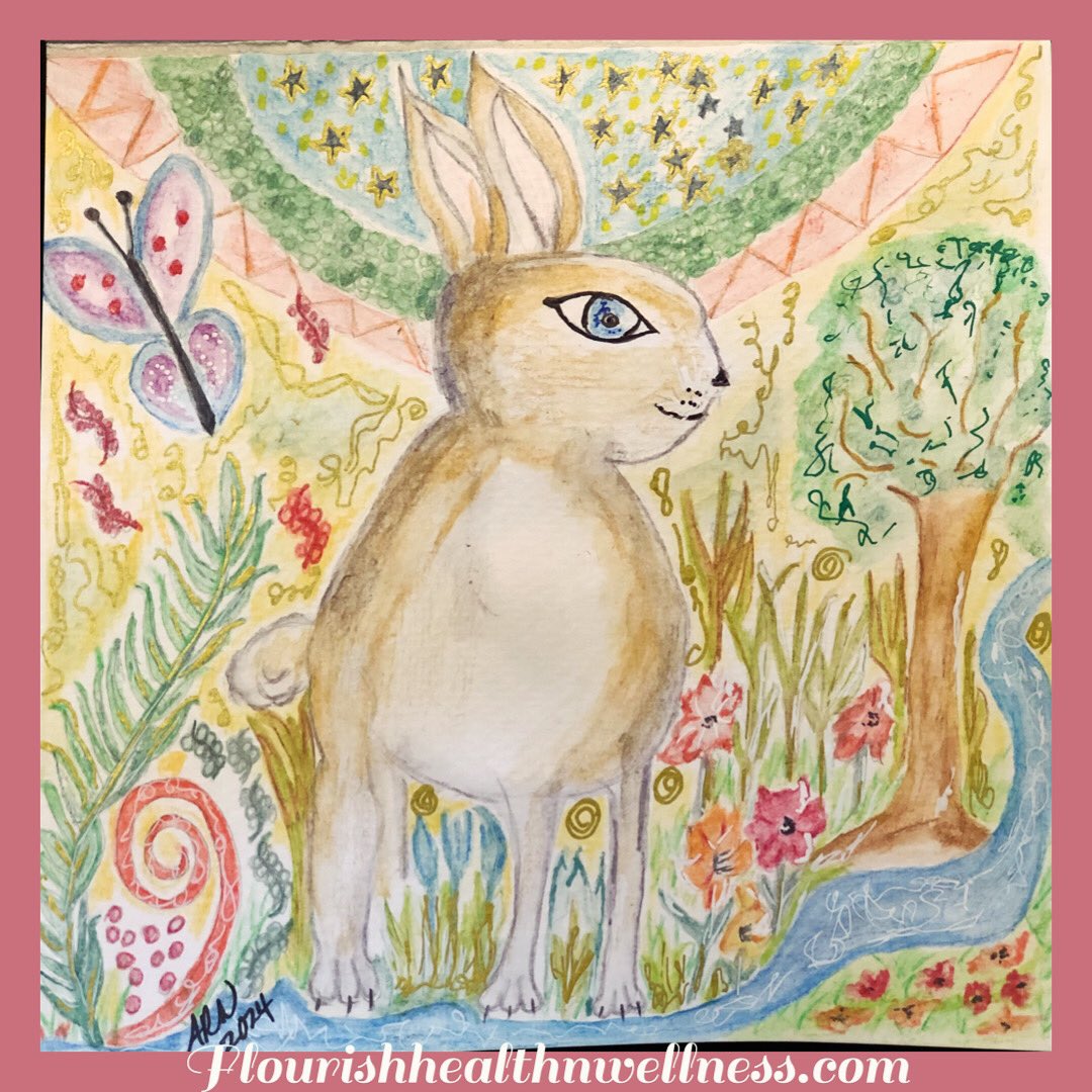 FlourishHealth4's tweet image. Watercolor painting of the rabbit 🐇 that reminds you of all the abundance at your feet✨#watercolor #watercolorpainting #lightlanguageart #spiritanimal #rabbit #spiritart #clairvoyant #reikimaster #havingfun #art #painting #abundance #psychicmedium
