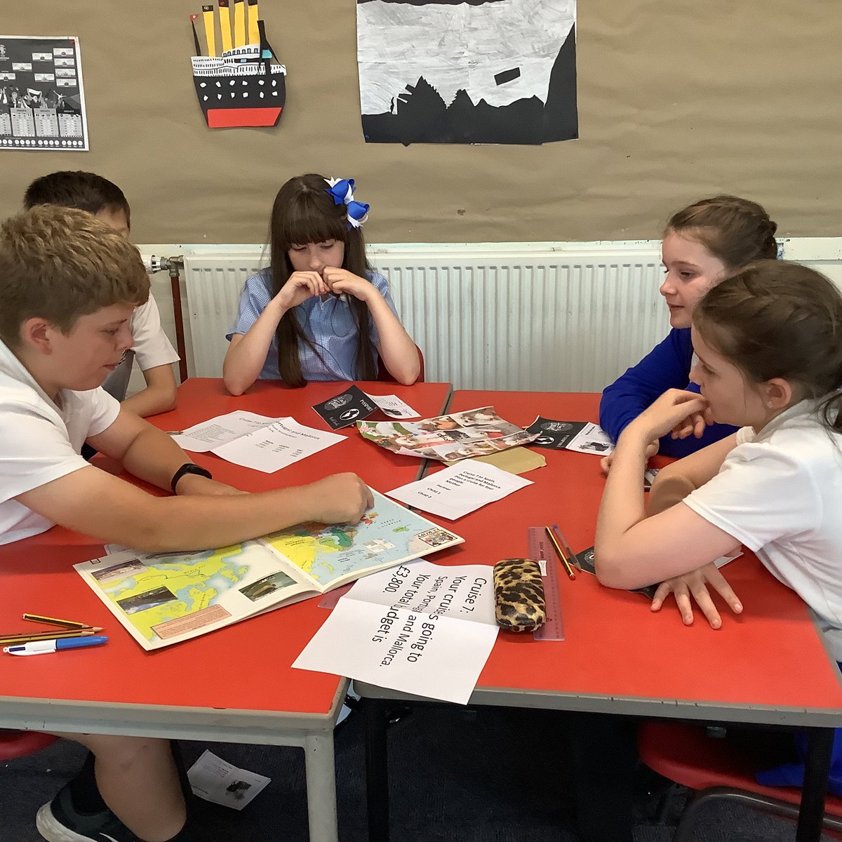 LlanFach2025's tweet photo. Year5 Coch planning a real life cruise for 4 on a given budget. They will research an itinerary and present their findings to each other. https://t.co/liCDHDsnDd