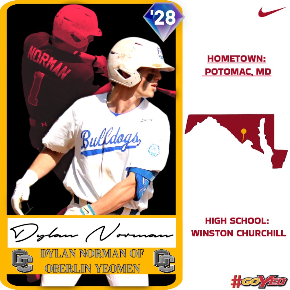 Yeo_Baseball's tweet photo. 💥𝐖𝐞𝐥𝐜𝐨𝐦𝐞 𝐃𝐲𝐥𝐚𝐧 𝐍𝐨𝐫𝐦𝐚𝐧💥

Our fourth commit, comes from the city with the “Nation’s River.” He then attended Winston Churchill HS in Maryland. He is a OF. Dylan is undecided at the moment, but is leaning towards Economics 

#GoYeo https://t.co/Pz2j9dsCRh