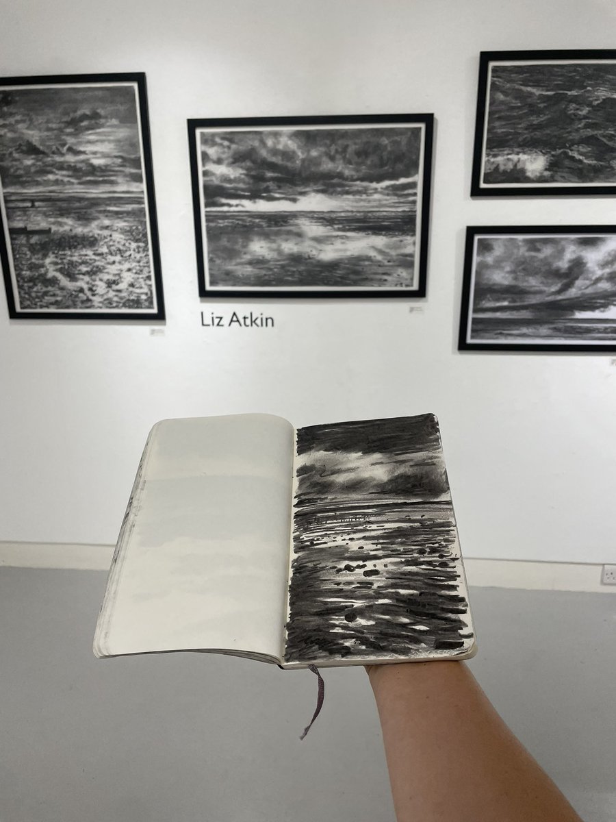 LizAtkin's tweet photo. Sketching while invigilating on the last day of Six exhibition @thehorsebridge
#skinpickingdisorder #skinpicking #artformentalhealth #artformentalwellbeing #compulsiveskinpicking #charcoaldrawing #seascape #whitstableincharcoal https://t.co/k6SfIVTefY