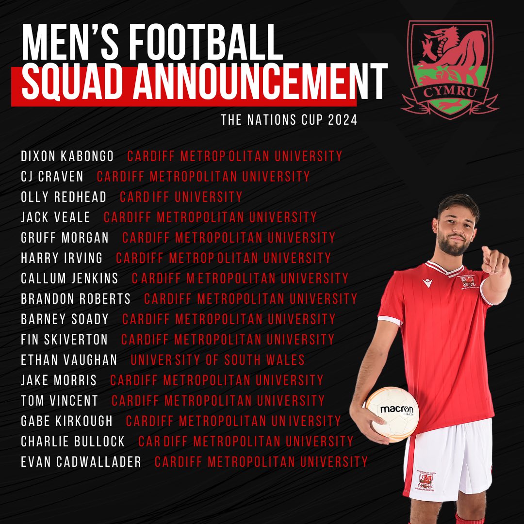 Our Men’s Football squad for the Nations Cup 2024 ⚽️🏴󠁧󠁢󠁷󠁬󠁳󠁿

Well done / Da iawn to those who have been selected 👏
