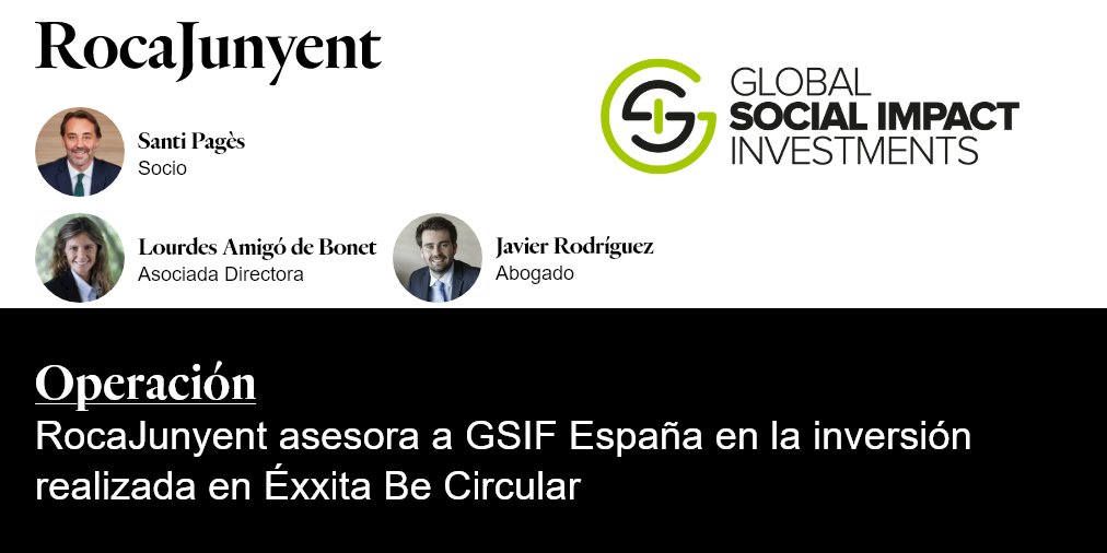 RocaJunyent (@roca_junyent) on Twitter photo 🟢RocaJunyent ha asesorado a GSIF España, vehículo de inversión de la española <a href="/GSIInvestments/">Global Social Impact Investments</a> (GSI), en la inversión realizada en <a href="/ExxitaBCircular/">Éxxita Be Circular</a>, por un importe total de 6.000.000€, a través de diferentes operaciones. #impactinvestment #RocaJunyent
👉shorturl.at/d52of 🟢RocaJunyent ha asesorado a GSIF España, vehículo de inversión de la española <a href="/GSIInvestments/">Global Social Impact Investments</a> (GSI), en la inversión realizada en <a href="/ExxitaBCircular/">Éxxita Be Circular</a>, por un importe total de 6.000.000€, a través de diferentes operaciones. #impactinvestment #RocaJunyent
👉shorturl.at/d52of