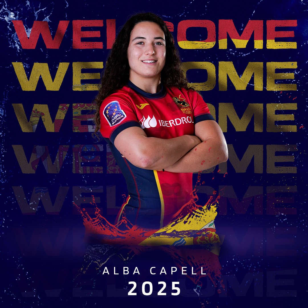 𝗛𝗼𝗹𝗮 𝗔𝗹𝗯𝗮! 🇪🇸 Our new @ferugby flanker is ready to dive into the Shark  Tank! 🦈 Who's excited to see Alba Capell smash it at Heywood Road?  #SharksFamily, image size:1080x1080