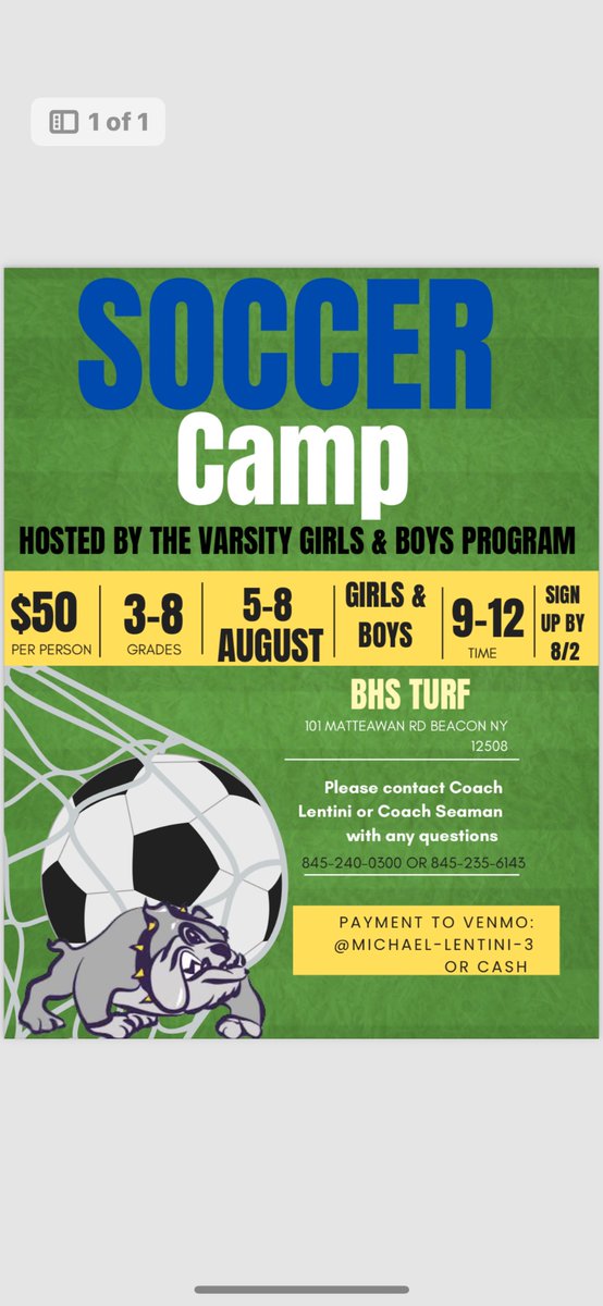 Summer camp dates and cost hope to see you there!!!
<a href="/BCSDSoccer/">Craig Seaman</a> 
<a href="/Marissa__Benson/">Marissa Benson</a> 
<a href="/BCSDBulldogs/">Beacon Athletics</a>