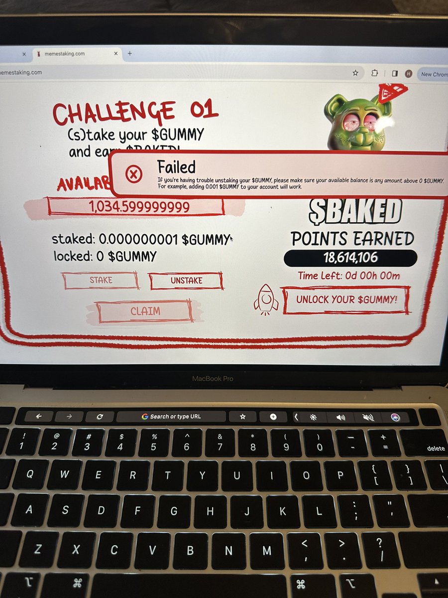 saltwatermotion's tweet photo. @gummyonsolana Been trying to unstake my gummybsince last night and it’s NOT working all I keep getting is this @gummyonsolana can someone please help me 🙏🏽🙏🏽🙏🏽 https://t.co/ditn4bU3zd