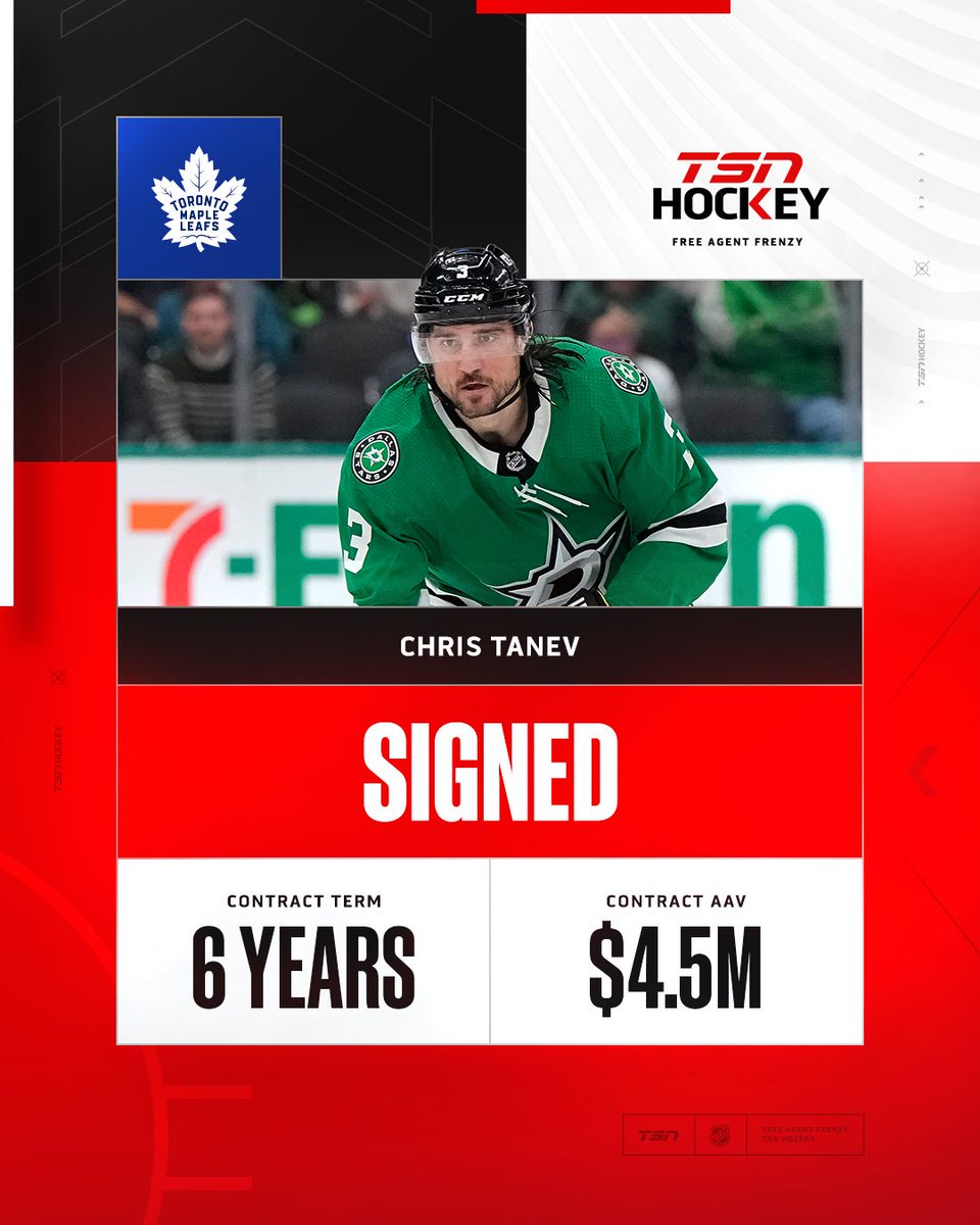 The Toronto Maple Leafs announce they’ve signed Chris Tanev for six years at a $4.5M AAV!