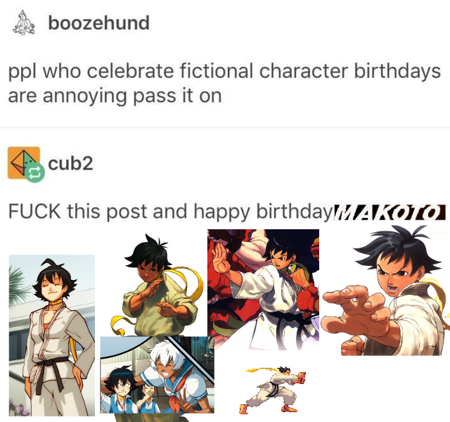 Sanomorf's tweet photo. HAPPY BIRTHDAY MAKOTO FROM STREET FIGHTER https://t.co/CE5902Dc8W